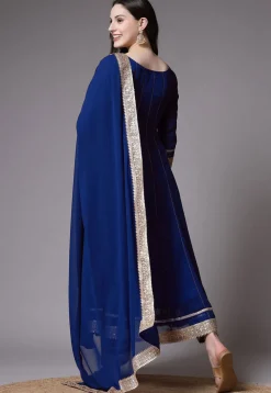 Embroidered Georgette Anarkali Suit in Royal Blue