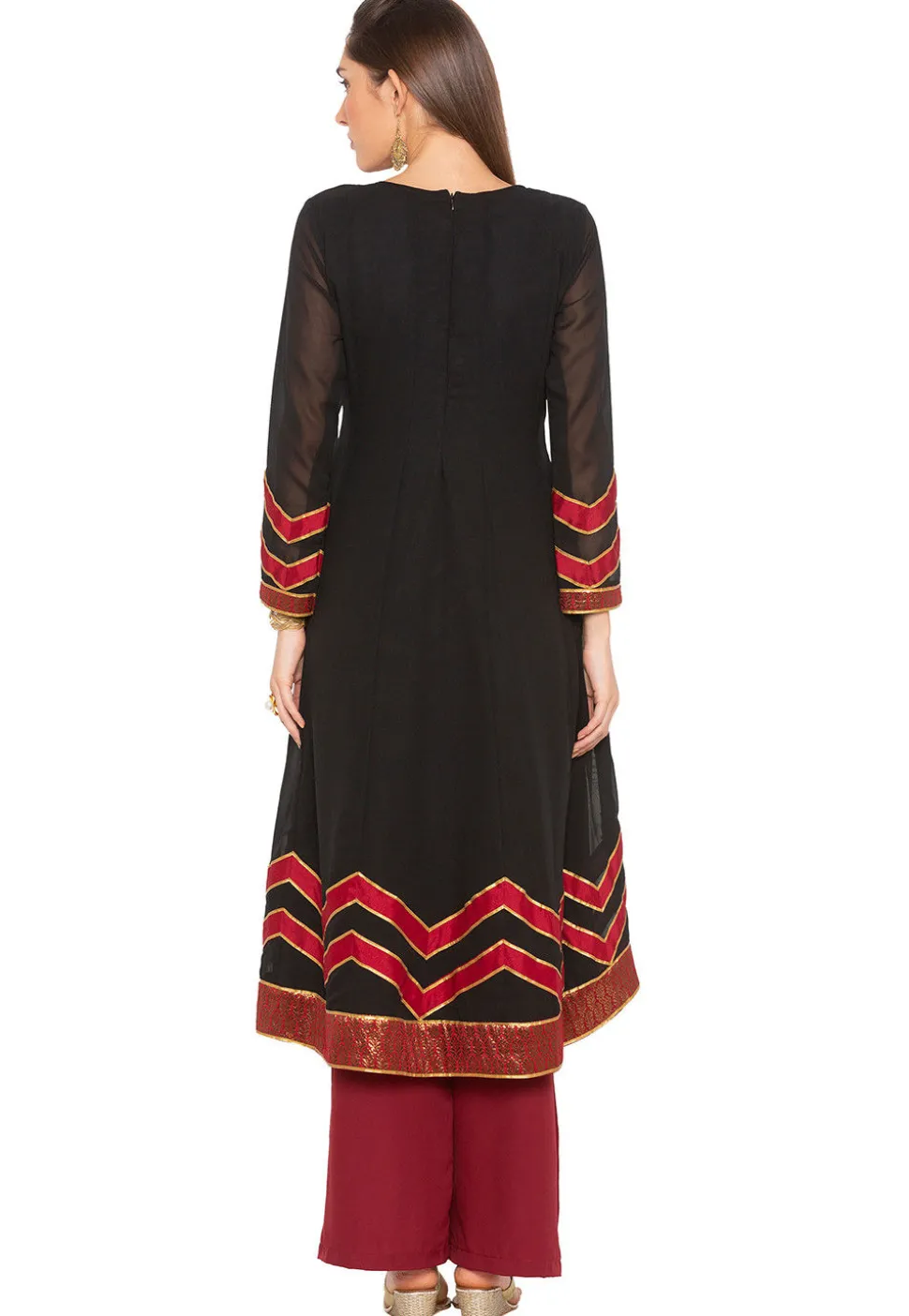 Embroidered Georgette Anarkali Kurta in Black