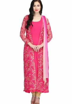 Embroidered Georgette Anarkali Suit in Fuchsia