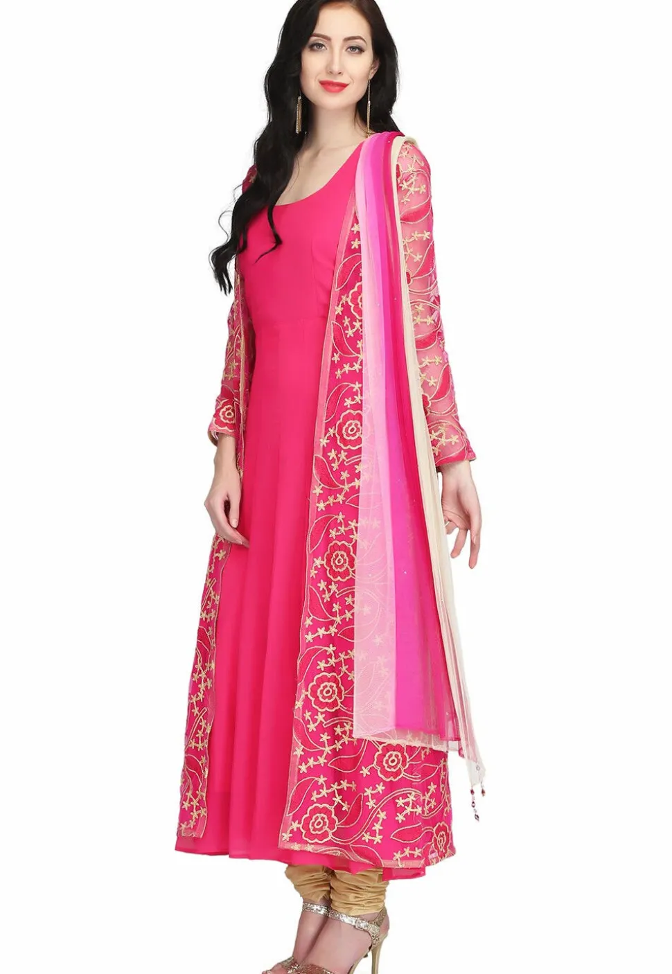 Embroidered Georgette Anarkali Suit in Fuchsia