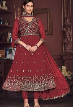 Embroidered Georgette Anarkali Suit in Maroon