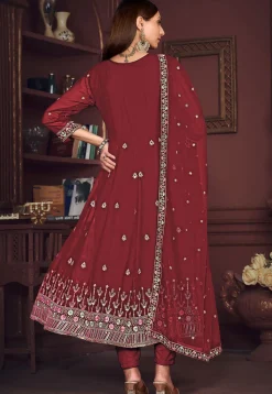 Embroidered Georgette Anarkali Suit in Maroon