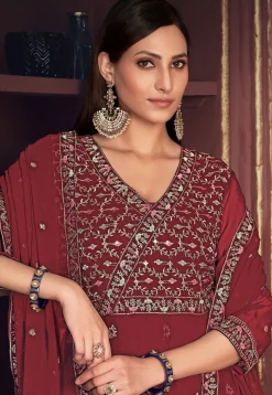 Embroidered Georgette Anarkali Suit in Maroon