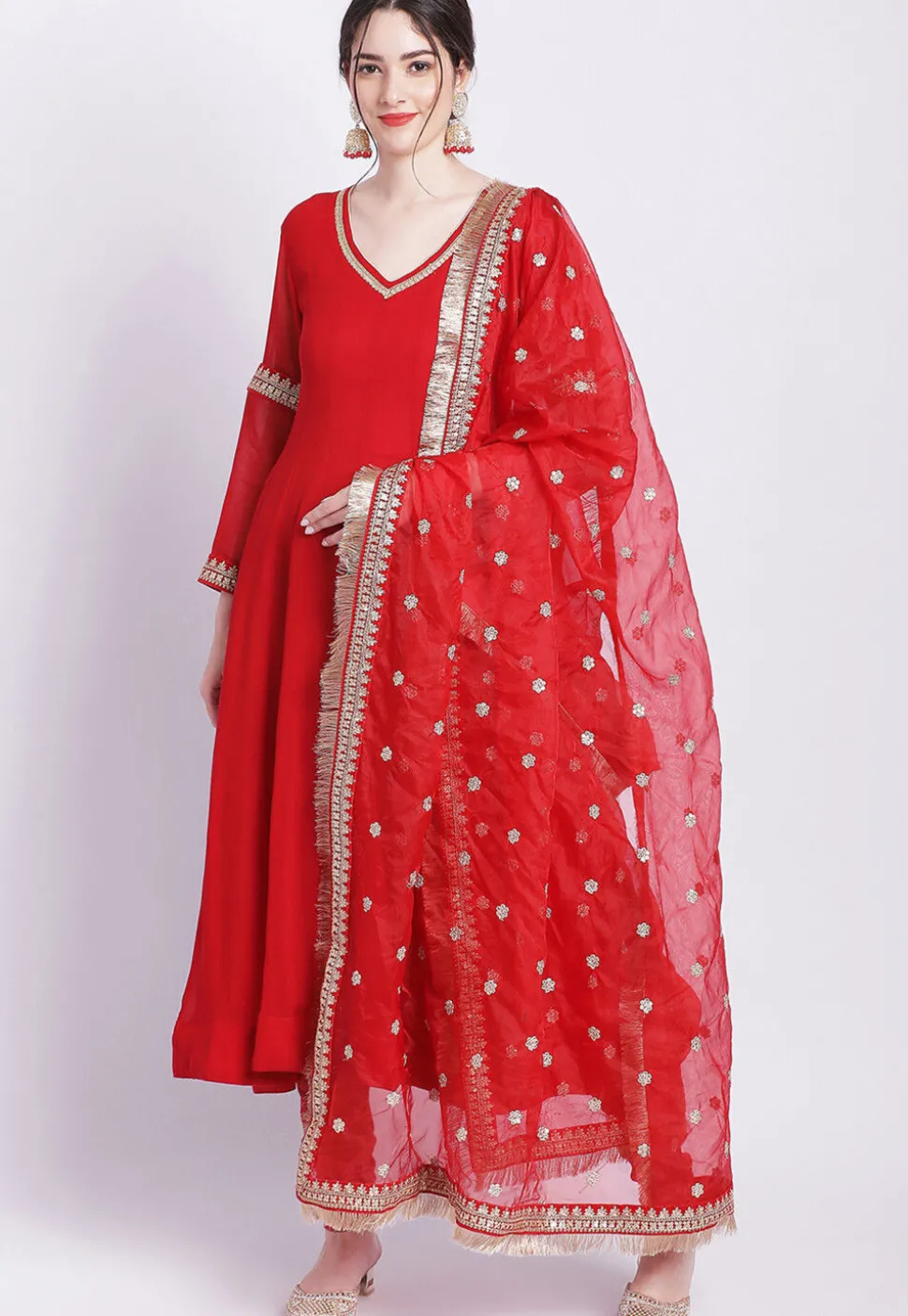 Embroidered Georgette Anarkali Suit in Red