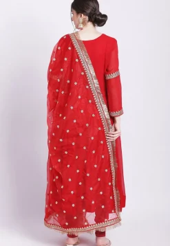 Embroidered Georgette Anarkali Suit in Red