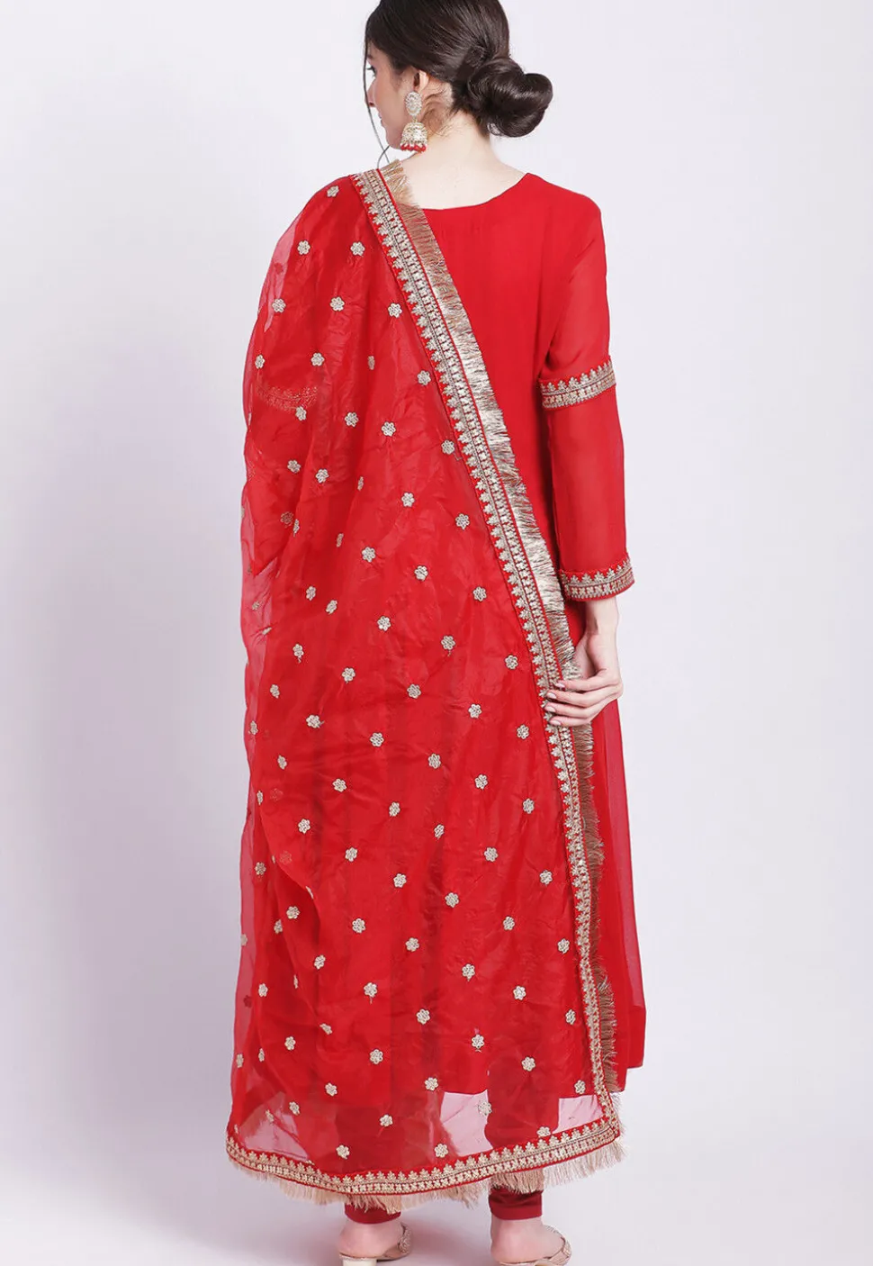 Embroidered Georgette Anarkali Suit in Red