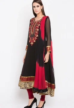 Embroidered Georgette Anarkali Suit in Black