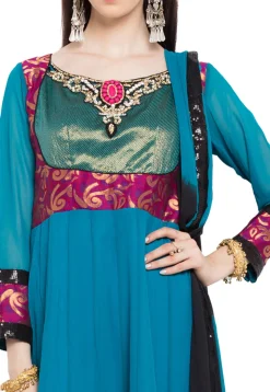 Embroidered Georgette Anarkali Suit in Blue