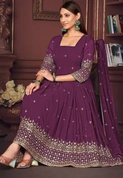 Embroidered Georgette Anarkali Suit in Purple
