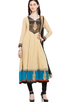 Embroidered Georgette Anarkali Suit in Beige