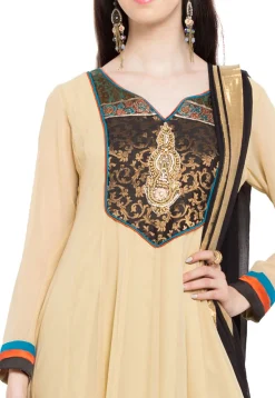 Embroidered Georgette Anarkali Suit in Beige