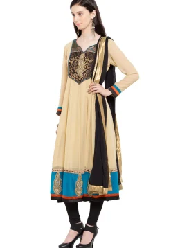 Embroidered Georgette Anarkali Suit in Beige