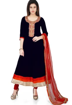 Embroidered Georgette Anarkali Suit in Black