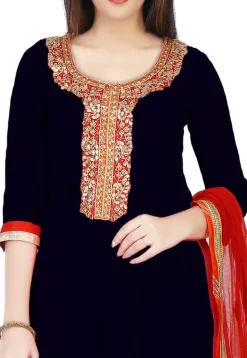 Embroidered Georgette Anarkali Suit in Black