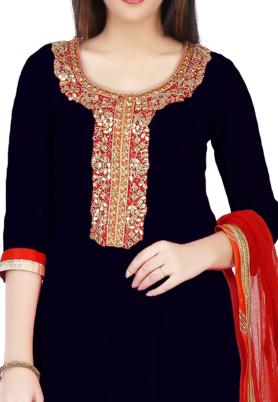Embroidered Georgette Anarkali Suit in Black