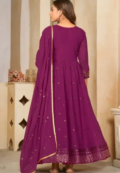 Embroidered Georgette Anarkali Suit in Purple