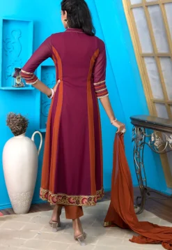 Embroidered Georgette Anarkali Suit in Magenta and Rust