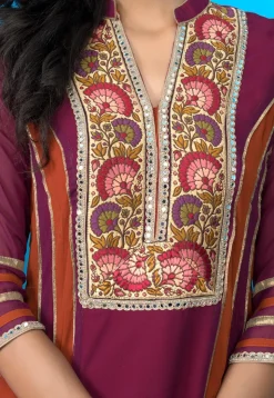 Embroidered Georgette Anarkali Suit in Magenta and Rust