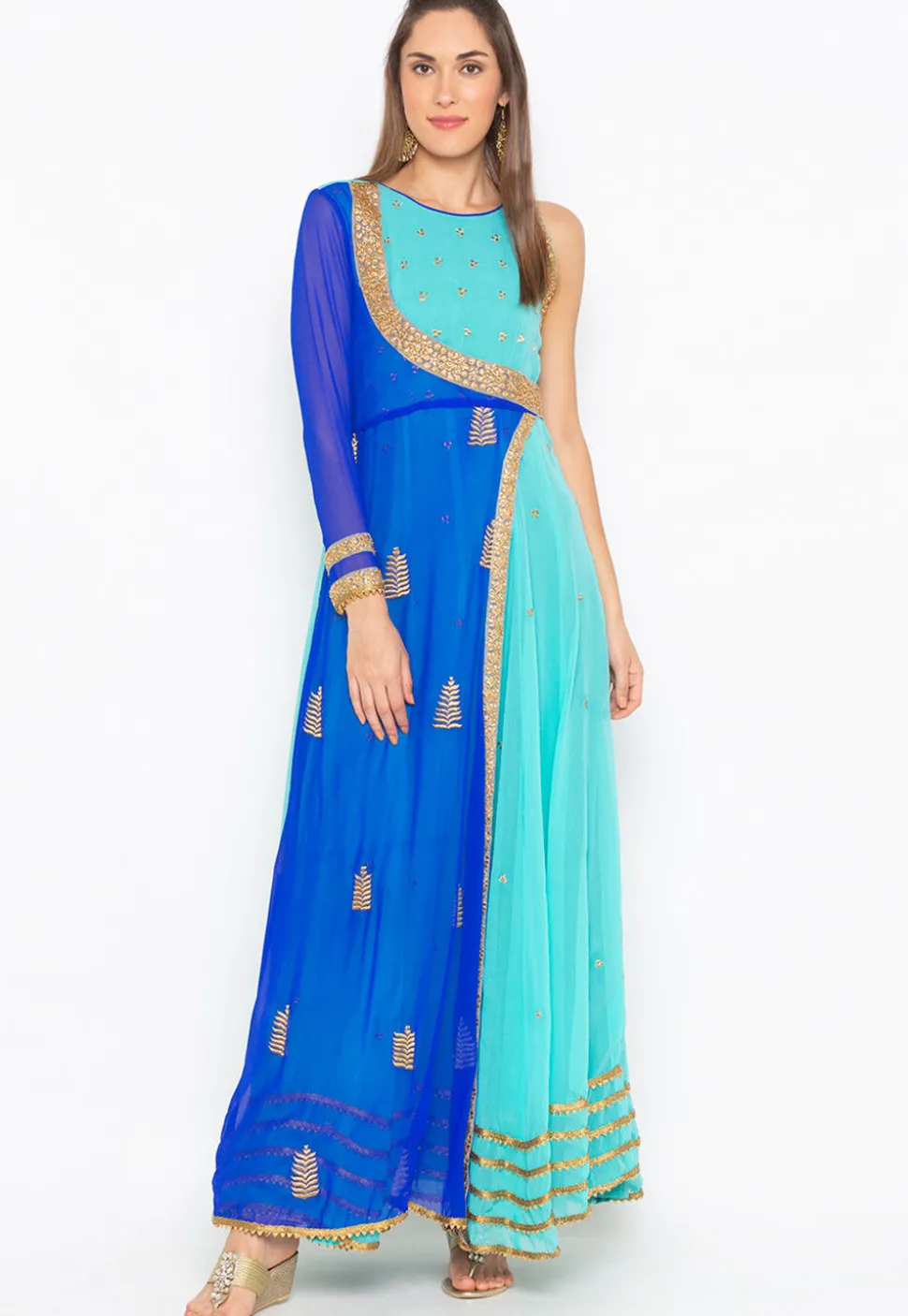 Embroidered Georgette Anarkali Kurta Set in Blue