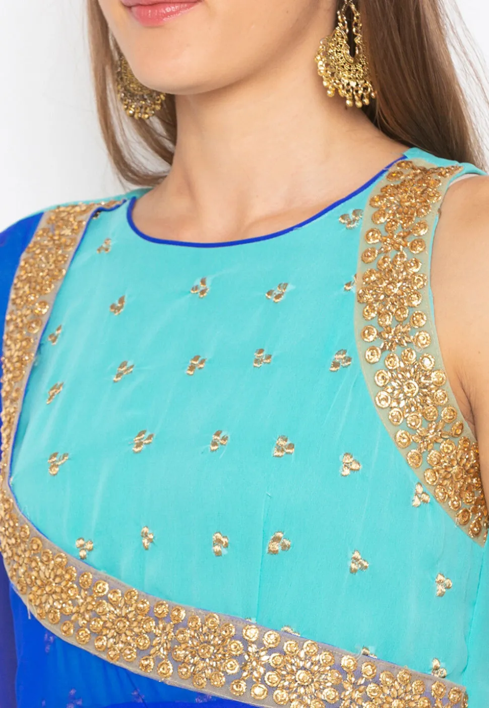 Embroidered Georgette Anarkali Kurta Set in Blue