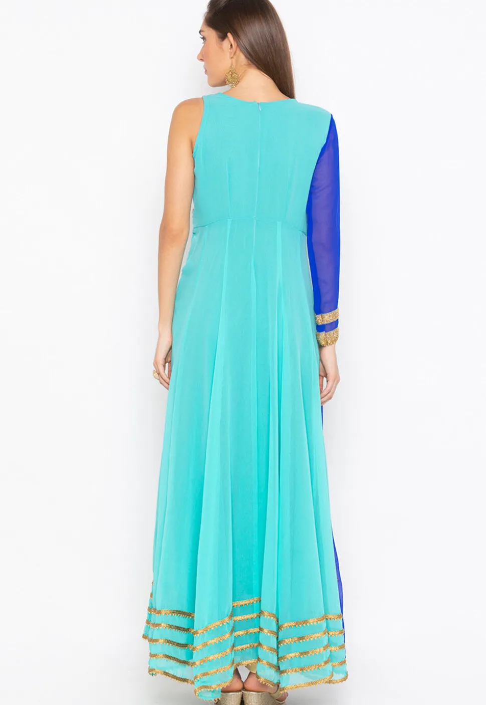 Embroidered Georgette Anarkali Kurta Set in Blue