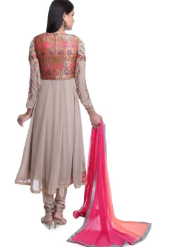 Embroidered Georgette Anarkali Suit in Light Fawn