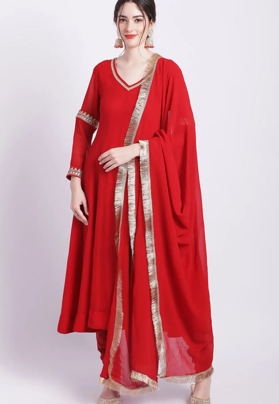 Embroidered Georgette Anarkali Suit in Red