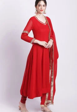 Embroidered Georgette Anarkali Suit in Red