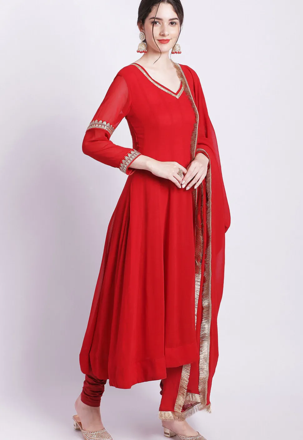 Embroidered Georgette Anarkali Suit in Red