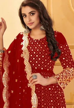 Embroidered Georgette Anarkali Suit in Maroon