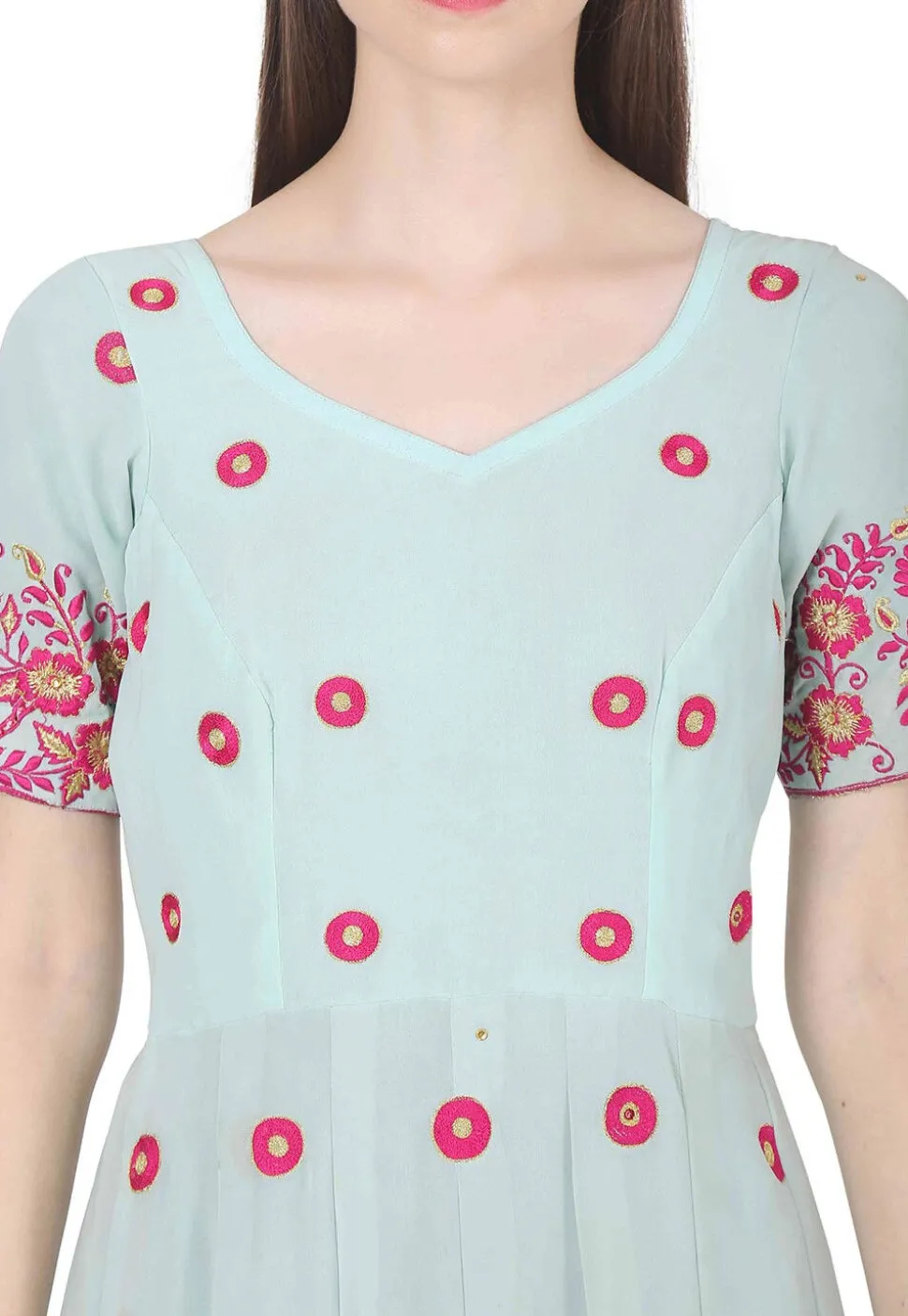 Embroidered Georgette Anarkali Suit in Sea Green