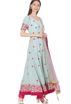 Embroidered Georgette Anarkali Suit in Sea Green