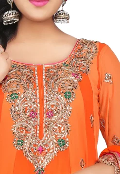 Embroidered Georgette Anarkali Suit in Orange