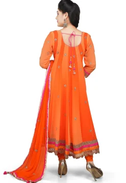 Embroidered Georgette Anarkali Suit in Orange