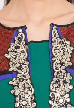 Embroidered Georgette Anarkali Suit in Teal Green