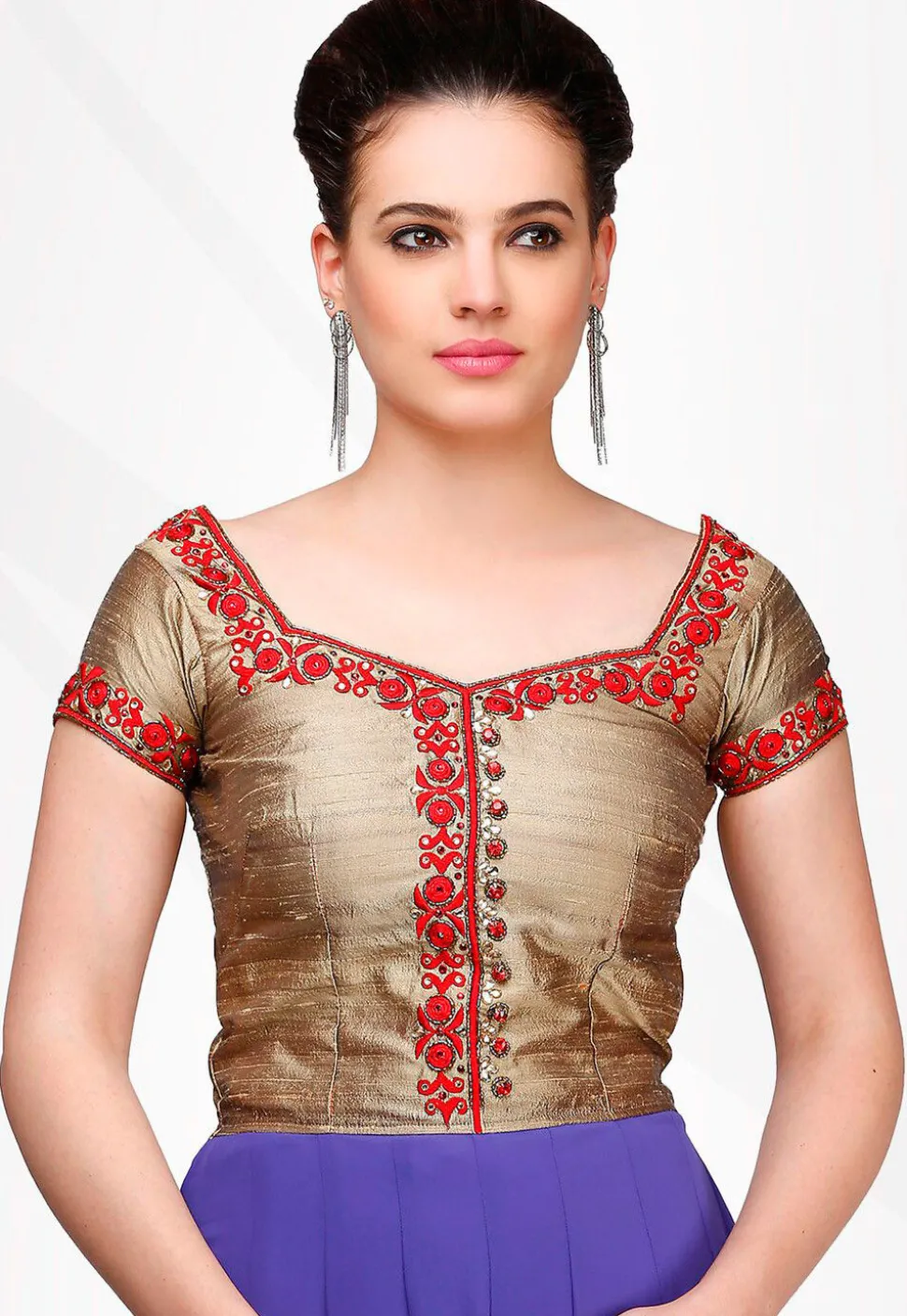 Embroidered Georgette Anarkali Suit in Red and Blue