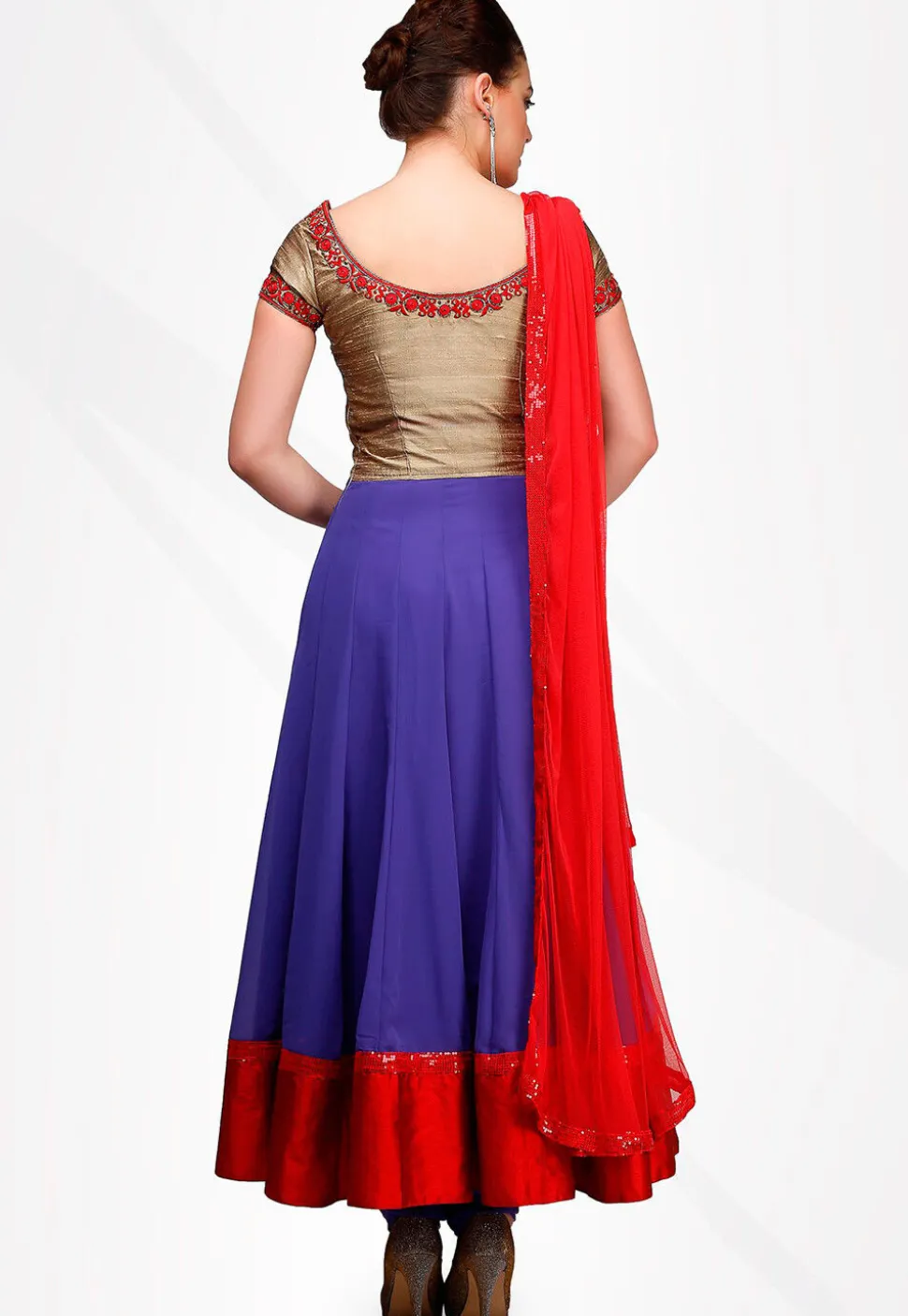 Embroidered Georgette Anarkali Suit in Red and Blue