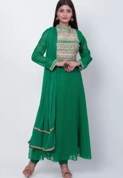 Embroidered Georgette Anarkali Suit in Teal Green