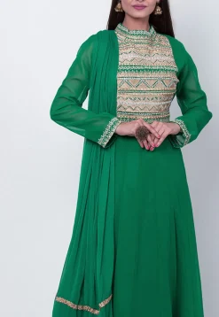 Embroidered Georgette Anarkali Suit in Teal Green