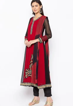 Embroidered Georgette Anarkali Suit in Maroon and Black