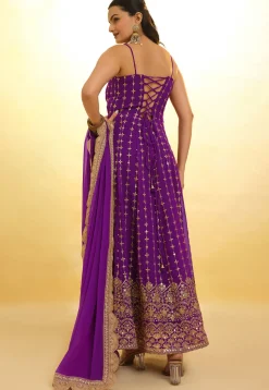 Embroidered Georgette Anarkali Suit in Purple
