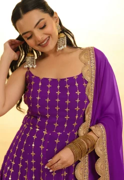 Embroidered Georgette Anarkali Suit in Purple