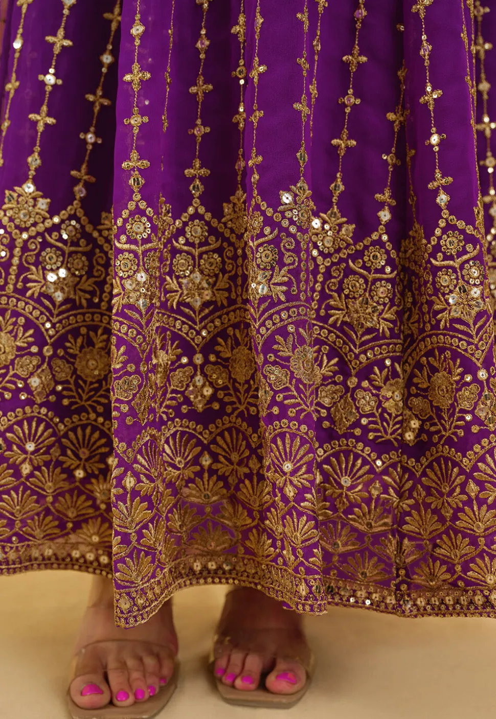 Embroidered Georgette Anarkali Suit in Purple