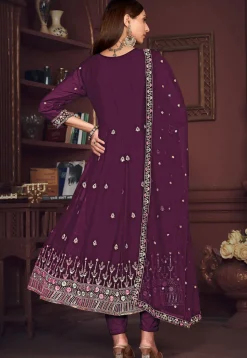 Embroidered Georgette Anarkali Suit in Purple