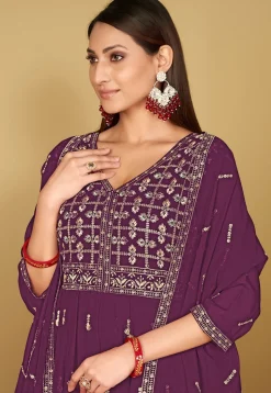 Embroidered Georgette Anarkali Suit in Purple