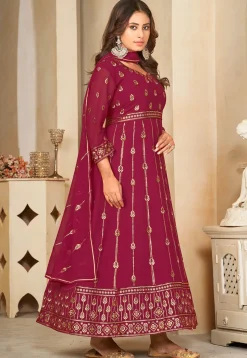 Embroidered Georgette Anarkali Suit in Magenta