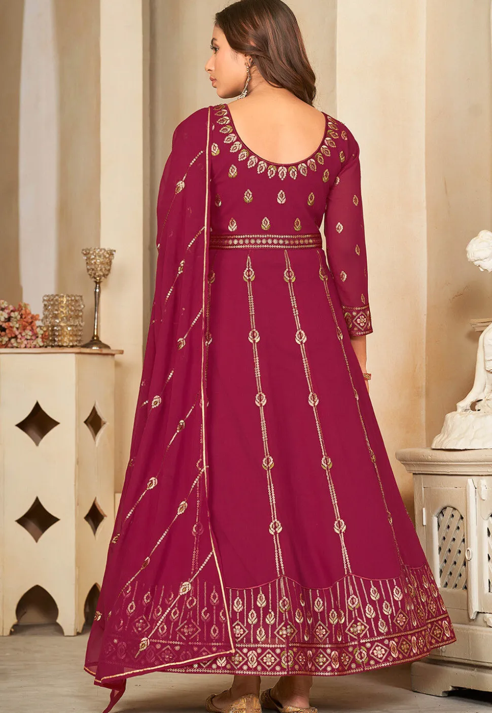 Embroidered Georgette Anarkali Suit in Magenta