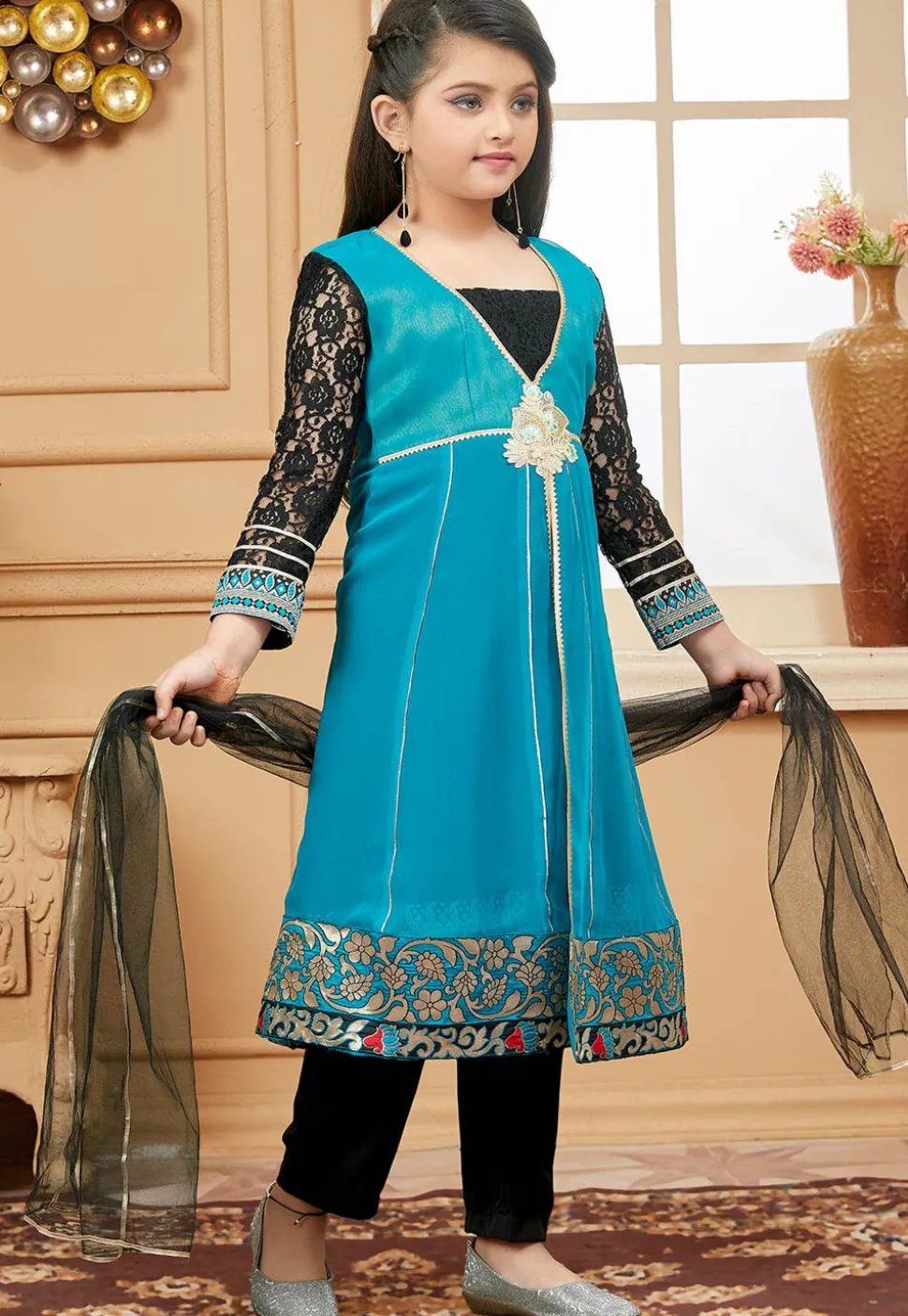 Embroidered Georgette Anarkali Suit in Light Blue