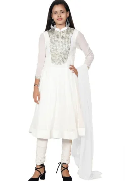 Embroidered Georgette Anarkali Suit in White