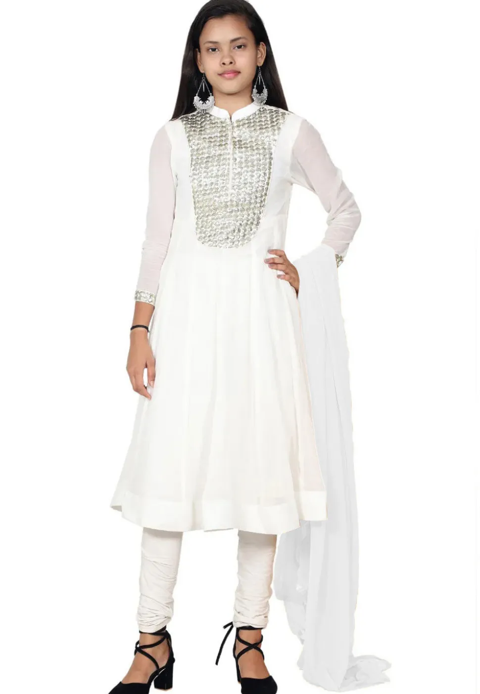 Embroidered Georgette Anarkali Suit in White
